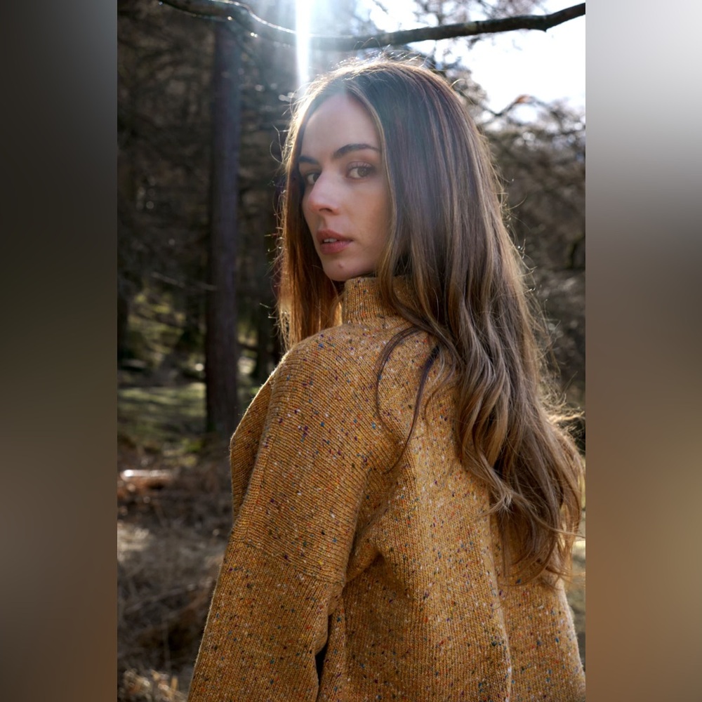 BÉBHÍNN Guillamene Jumper 100% merino wool Cropped sweater Mustard Yellow Small